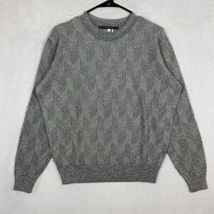 Peruvian Connection Alpaca Wool Herringbone Crewneck Sweater Mens M Gray Preppy